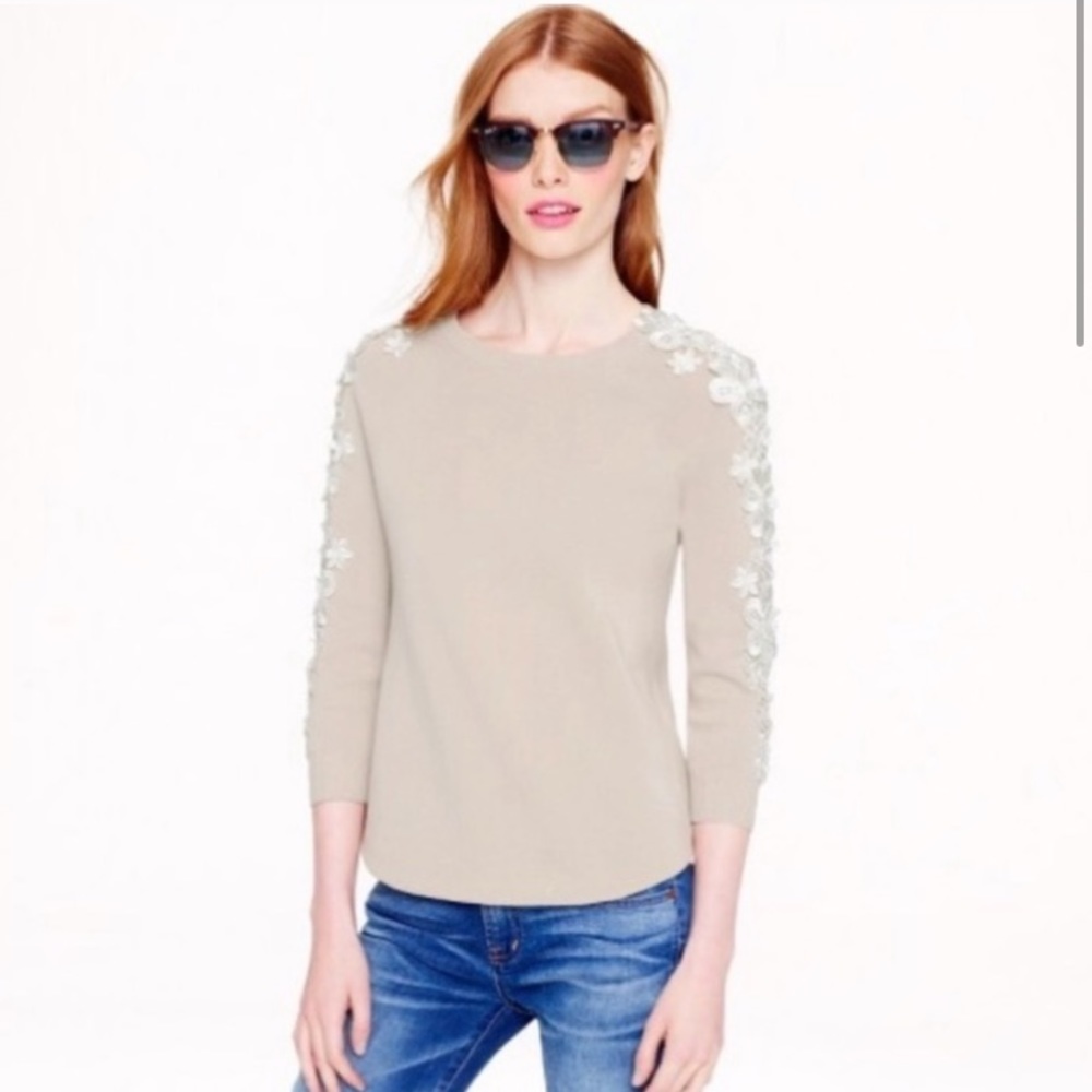 J CREW COLLECTION Lace Sleeve Embellished Sweater